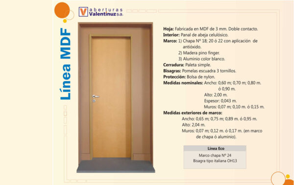 puertavalentizmdf Puerta Placa Valentinuz 0.70/80x2.00 - Imagen 3
